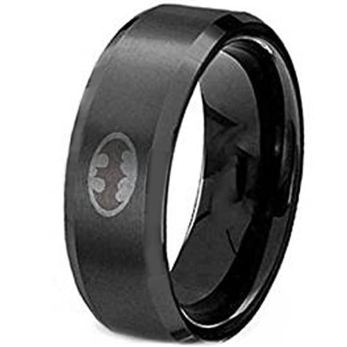 Batman Ring Black Tungsten Carbide Batman Beveled Edges Ring