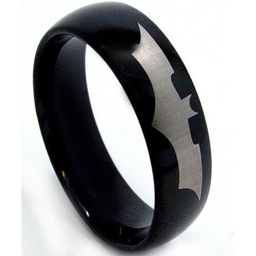 Batman Ring Black Tungsten Carbide Batman Dome Court Ring