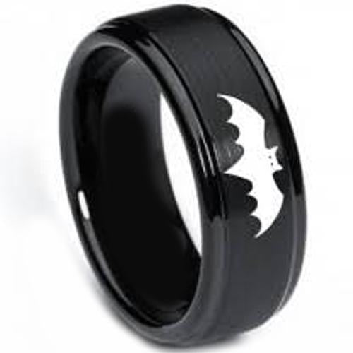 Batman Ring Black Tungsten Carbide Batman Step Edges Ring