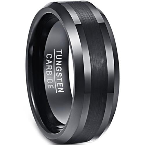 Black Promise Rings Black Tungsten Carbide Beveled Edges Ring