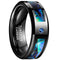 Black Promise Rings Black Tungsten Carbide With Abalone Shell & Blue Sapphire