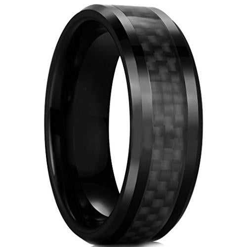 Tungsten Carbide Rings Black Tungsten Carbide Ring With Carbon Fiber