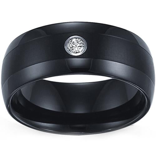 Tungsten Wedding Ring Black Tungsten Carbide Ring With Cubic Zirconia