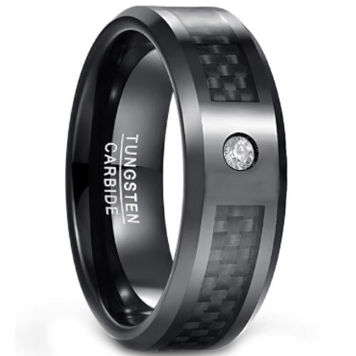 Black Engagement Rings For Her Black Tungsten Carbide Carbon Fiber With Cubic Zirconia