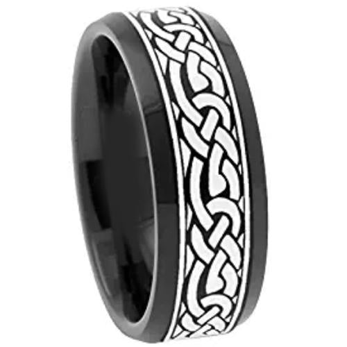 Black Rings For Men Black Tungsten Carbide Celtic Knots Ring