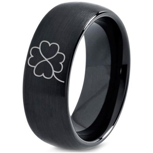 Black Tungsten Rings Black Tungsten Carbide Clover Dome Court Ring