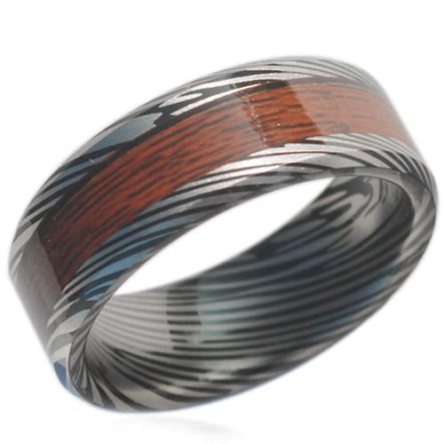 Wooden Rings Black Tungsten Carbide Damascus Koa Wood Ring