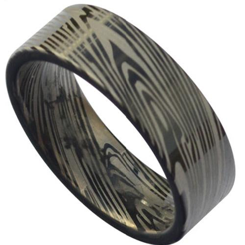 Tungsten Carbide Rings Black Tungsten Carbide Damascus Flat Ring