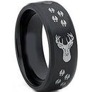 Black Rings For Men Black Tungsten Carbide Deer Track Deer Head Ring