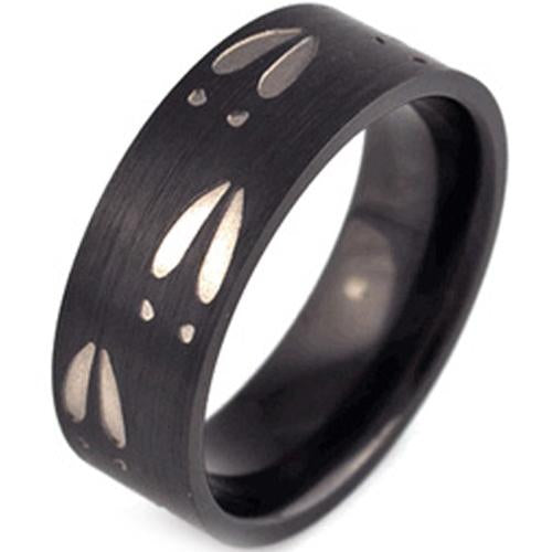 Black Rings For Men Black Tungsten Carbide Deer Track Flat Ring