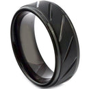 Black Ring Black Tungsten Carbide Diagonal Grooves Step Edges Ring