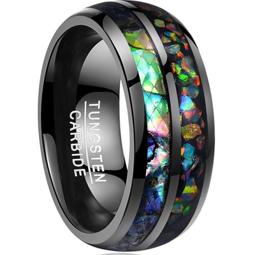 Opal Engagement Ring Black Tungsten Carbide Dome Court Opal Ring