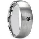 Black Diamond Ring Black Tungsten Carbide Dome Ring With 0.04ct Genuine Black Diamond