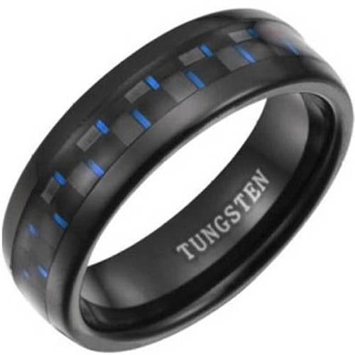 Tungsten Carbide Rings Black Tungsten Carbide Dome Ring With Black Green Carbon Fiber