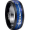 Black Promise Rings Black Tungsten Carbide Dome Ring With Blue Meteorite and Arrows