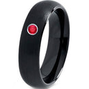 Black Band Ring Tungsten Carbide Dome Ring With Created Red Ruby