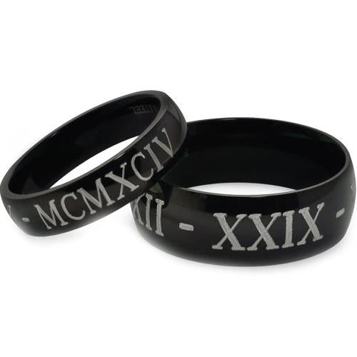 Black Wedding Rings For Men Black Tungsten Carbide Dome Ring With Custom Roman Numerals