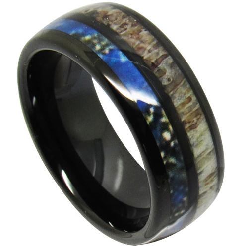 Tungsten Wedding Ring Black Tungsten Carbide Dome Ring With Deer Antler