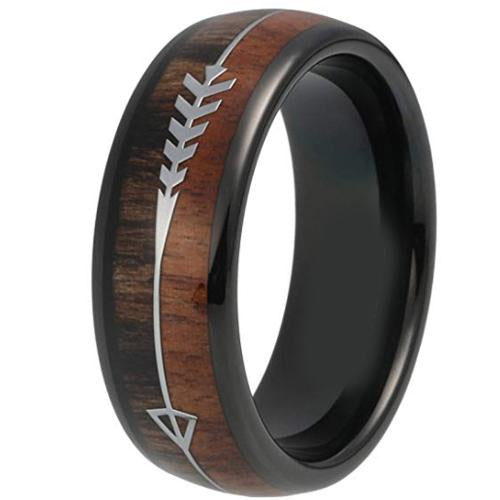 Wooden Rings Black Tungsten Carbide Dome Court Ring With Koa Wood