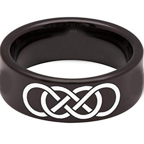 Black Engagement Rings Black Tungsten Carbide Double Infinity Flat Ring