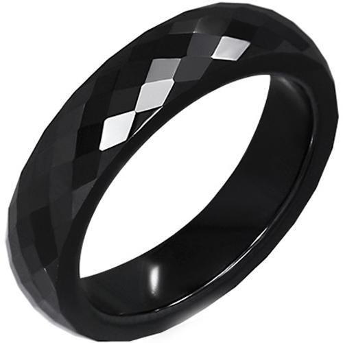 Tungsten Carbide Men's Rings Black Tungsten Carbide Faceted Ring