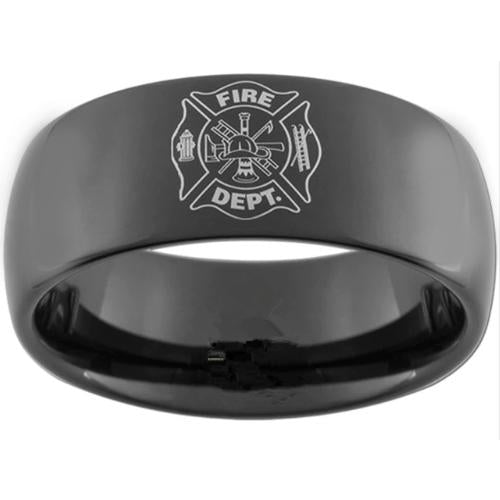 Tungsten Wedding Ring Black Tungsten Carbide Fire Fighter Dome Ring