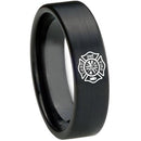 Black Rings For Women Black Tungsten Carbide Firefighter Flat Ring