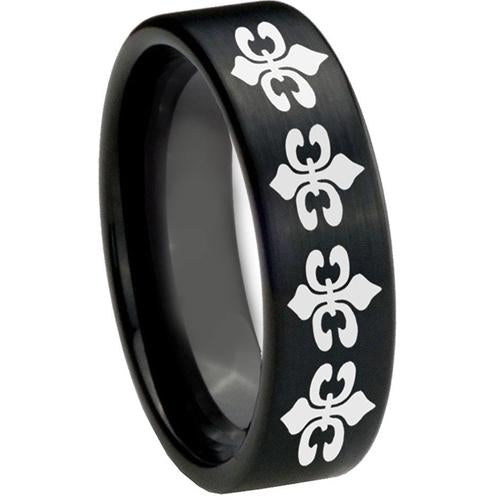 Black Tungsten Rings Black Tungsten Carbide Fleur De Lis Flat Ring