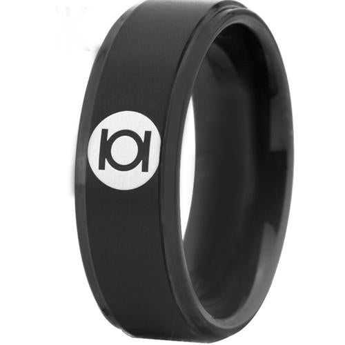 Tungsten Rings For Women Black Tungsten Carbide Green Lantern Step Ring