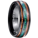 Wooden Rings Black Tungsten Carbide Green Opal and Wood Dome Ring