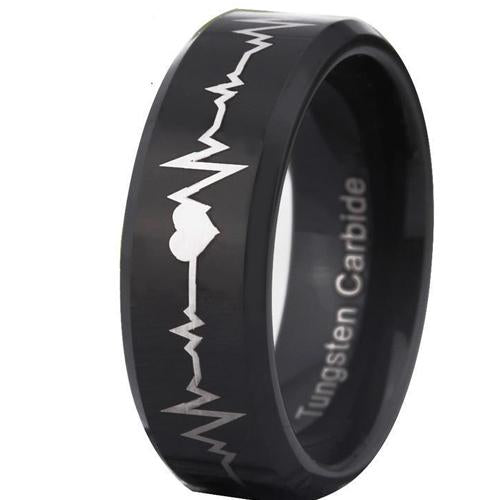 Men's Tungsten Wedding Rings Black Tungsten Carbide Heartbeat Ring