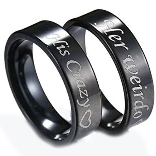 Black Wedding Rings For Men Black Tungsten Carbide His Crazy Her Weirdo Flat Ring