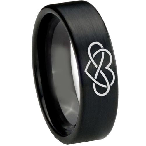 Black Tungsten Rings Black Tungsten Carbide Infinity Heart Flat Ring