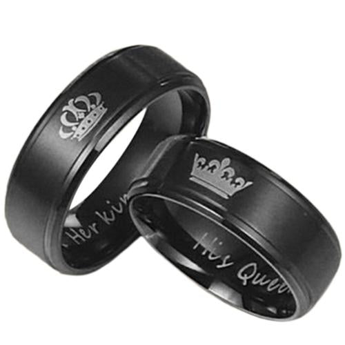 Men's Tungsten Wedding Rings Black Tungsten Carbide King Queen Crown Step Ring