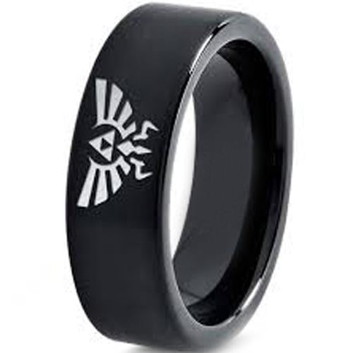 Black Engagement Rings Black Tungsten Carbide Legend of Zelda Flat Ring