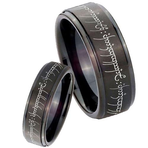 Men's Tungsten Rings Black Tungsten Carbide Lord of The Ring Step Ring