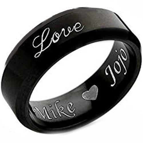 Black Rings For Men Black Tungsten Carbide Love Ring With Custom Engraving