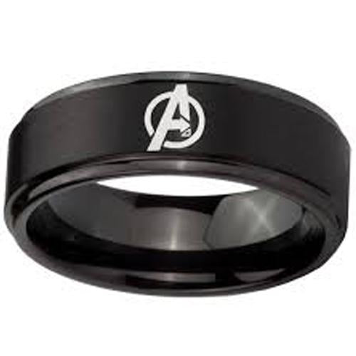 Black Band Ring Tungsten Carbide Marvel Avengers Step Ring