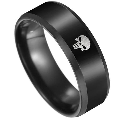 Black Engagement Rings For Her Black Tungsten Carbide Marvel Punisher Ring