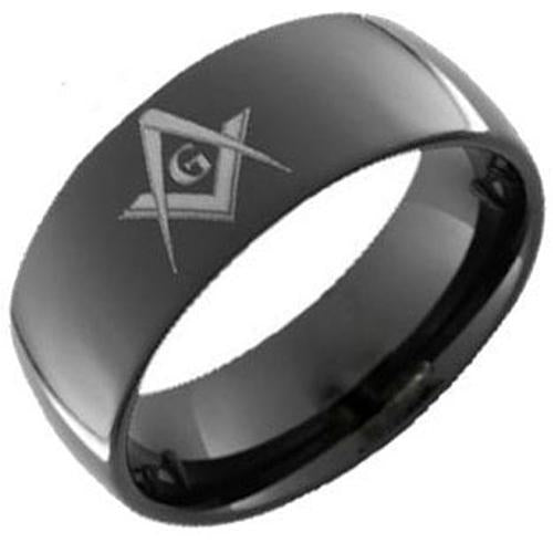Tungsten Wedding Ring Black Tungsten Carbide Masonic Dome Court Ring