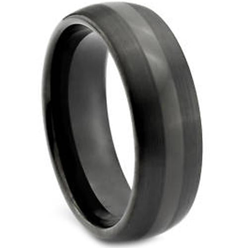 Black Ring Black Tungsten Carbide Matt Shiny Dome Court Ring