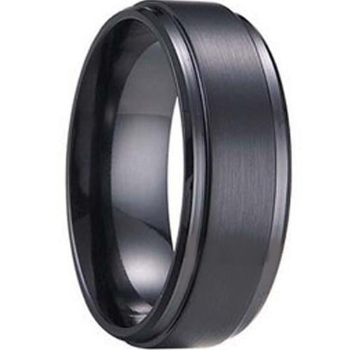 Black Rings For Men Black Tungsten Carbide Matt Shiny Step Edges Ring
