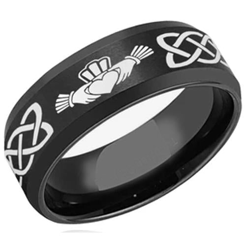 Black Engagement Rings For Her Black Tungsten Carbide Mo Anam Cara Celtic Ring