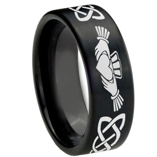 Black Rings For Women Black Tungsten Carbide Mo Anam Cara Celtic Flat Ring