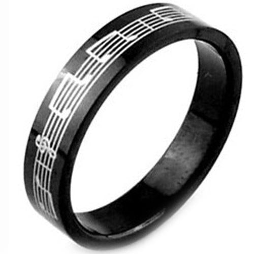 Black Rings For Men Black Tungsten Carbide Music Note Flat Ring