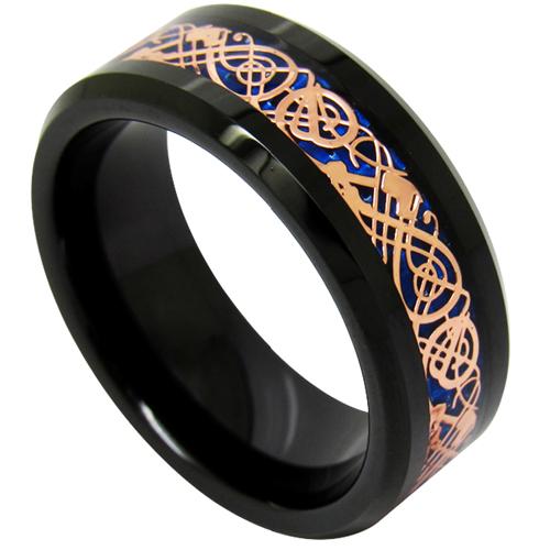 Tungsten Carbide Rings Black Tungsten Carbide Pink Blue Dragon Ring