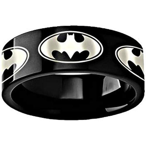 Batman Ring Black Tungsten Carbide Pipe Cut Flat Batman Ring