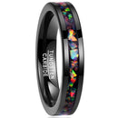 Opal Engagement Ring Black Tungsten Carbide Pipe Cut Flat Opal Ring