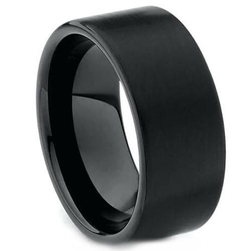 Black Rings For Women Black Tungsten Carbide Pipe Cut Flat Ring