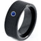 Black Band Ring Tungsten Carbide Flat Ring With Created Blue Sapphire